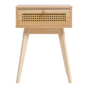 Нощно шкафче Scandy борово дърво-ратан в естествен цвят 48x36x55см