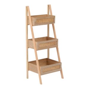 Floor 3-tier shelf made of Scandinavian pine, wood-rattan in natural color 44x37x110 cm