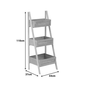 Floor 3-tier shelf made of Scandinavian pine, wood-rattan in natural color 44x37x110 cm