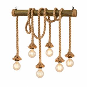 Chandelier Ropily II natural color with green rope and bamboo 80x15x100cm