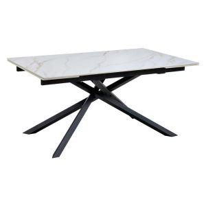 Extendable dining table FL2507 white ceramic surface metal legs 160-240X90X75CM