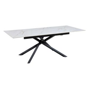 Extendable dining table FL2507 white ceramic surface metal legs 160-240X90X75CM
