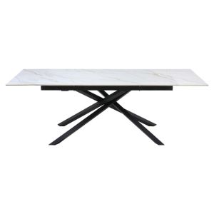Extendable dining table FL2507 white ceramic surface metal legs 160-240X90X75CM