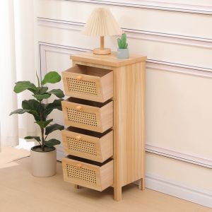 Скрин от скандинавски бор, ратан в естествен цвят, 34.5x26x78.5 см