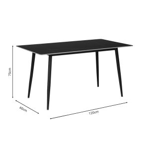Трапезна маса Gustasso плот технически камък с черни метални крака 120x60x75cm