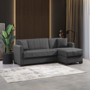 Corner sofa bed with chest of drawers Alasko dark gray textile 204x143x83cm