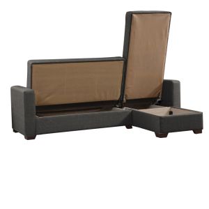 Corner sofa bed with chest of drawers Alasko dark gray textile 204x143x83cm