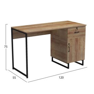 Офис бюро с чекмедже и шкаф Accon HM18383.01 черни метални крака - меламин в дъб 120X55X75ВСМ.