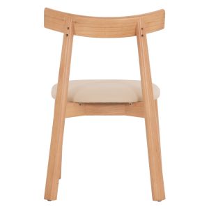 Трапезен стол OSORIO HM18335.11, масив каучуково дърво в натурален цвят, седалка от еко кожа в цвят екрю 51x55x74H см