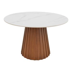 Луксозна Трапезна маса Marble Franzel Bold синтерован камък с мраморна визия- MDF в естествен нюанс D120x75см