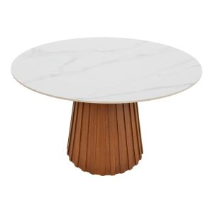 Луксозна Трапезна маса Marble Franzel Bold синтерован камък с мраморна визия- MDF в естествен нюанс D120x75см