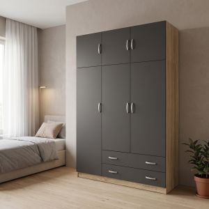Гардероб с три врати и горно място за съхранение Alvia sonoma с антрацит 150x51x240см