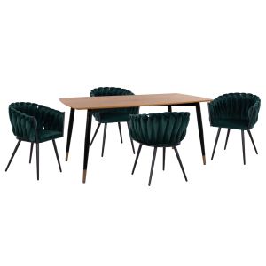 Комплект за трапезария 5 части Jolie HM12123.01 Mdf плот в естествен дървесен цвят - кипарисово зелено кадифе