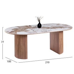 Комплект за трапезария 9 часта Marblex HM11394.03 керамичен плот в цветове на Pandora - столове с платов цвят тауп