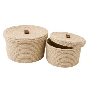 Комплект от 2 бежови панери от въже с капак Ø27x18, 23x14 см