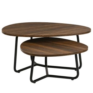 Комплект от 2 дървени холни маси с черна метална рамка Ø60x38, 80x48 см