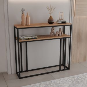 Конзола Daleti в цвят дъб с черна метална рамка 100x25x90см