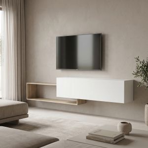 Стенен ТВ шкаф Olande sonoma-white 210x35x48см