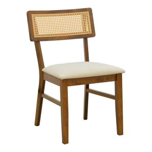 Стол Raffles, орехово каучуково дърво с пе ратан и екрю плат, 47x48x83.5 см