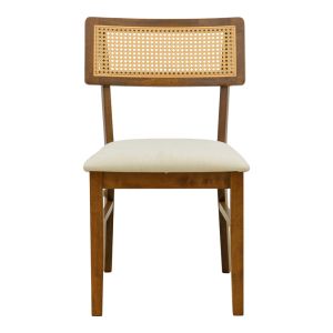 Стол Raffles, орехово каучуково дърво с пе ратан и екрю плат, 47x48x83.5 см