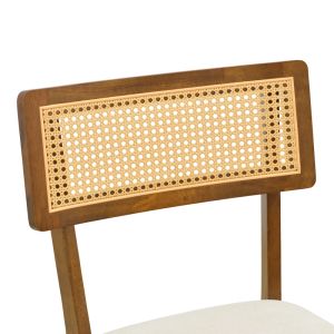 Стол Raffles, орехово каучуково дърво с пе ратан и екрю плат, 47x48x83.5 см