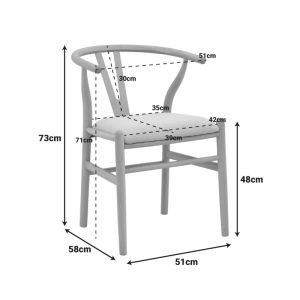 Стол Wishbone, каучуково дърво-плат, в естествено сив цвят, 51x58x73см