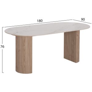 Трапезарна маса Mellow HM18416 Mdf крака - керамичен плот в цвят бял мрамор 180X90X76ВСМ.