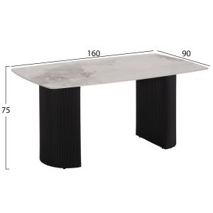 Трапезарна маса Minao HM18418 Mdf крака в тъмно сиво - керамичен плот в бял/кафяв мрамор 160X90X75HСМ