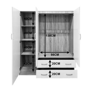 Трикрилен гардероб с 2 чекмеджета Alvia бял със сонома 150x51x180см