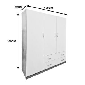 Трикрилен гардероб с 2 чекмеджета Alvia бял със сонома 150x51x180см