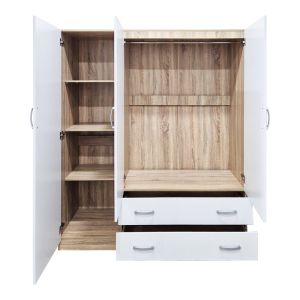 Трикрилен гардероб с 2 чекмеджета Alvia бял със сонома 150x51x180см