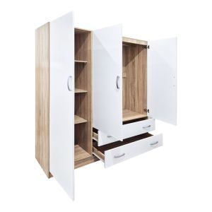 Трикрилен гардероб с 2 чекмеджета Alvia бял със сонома 150x51x180см