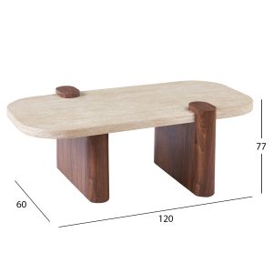 Холна маса Arden HM18435 Mdf плот в цвят травертин камък - Mdf крака в орех 120X60X40ВСМ.