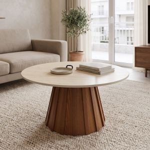 Холна маса Franzel синтерован камък с имитация на травертин - MDF орех D80x40см