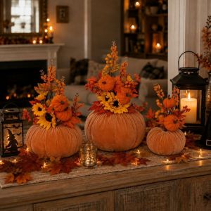 Есенна декоративна тиква с портокалови плодове 22см