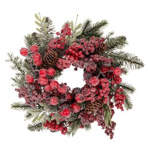 Зелен замръзнал венец с борови клонки и плодове ф30см