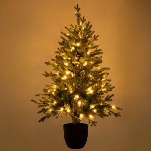 Светеща елха в саксия 120 см с 100 фиксирани топли бели Led светлини