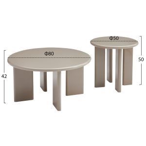 Комплект 2 холни маси Flix HM18452.05 Mdf в гланцов сиво-беж φ80 и φ50см.