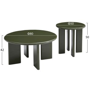 Комплект 2 холни маси Flix HM18452.07 Mdf в гланцов маслинено зелен цвят φ80 и φ50см.