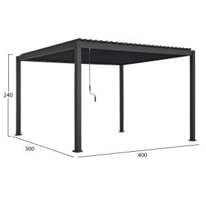 Биоклиматична алуминиева пергола Domecil HM6612.01 с чуглени ЖАЛУЗИ-300X400X240HCM-ЧЕРНА