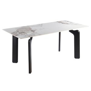 Трапезарна маса Dalle HM18479.03 Mdf плот в бял мрамор - метални крака в черно 180X90X76ВСМ.