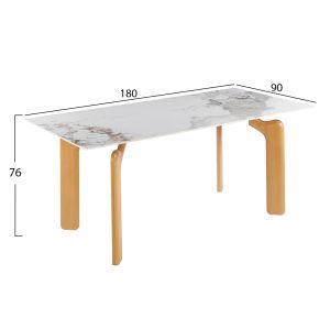 Трапезарна маса Dalle HM18479.02 Mdf плот в бял мрамор - метални крака с естествен дървен вид 180X90X76ВСМ.