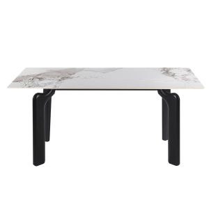 Трапезарна маса Dalle HM18479.03 Mdf плот в бял мрамор - метални крака в черно 180X90X76ВСМ.