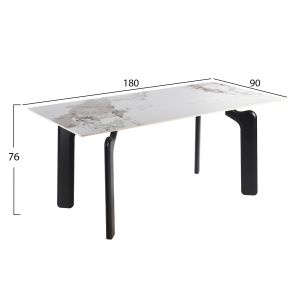 Трапезарна маса Dalle HM18479.03 Mdf плот в бял мрамор - метални крака в черно 180X90X76ВСМ.
