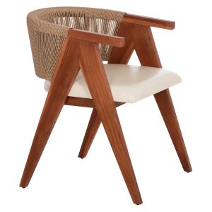 Трапезен стол Brann HM18238.12 тиково дърво-въже-екрю Pu 60X62X76ВСМ.