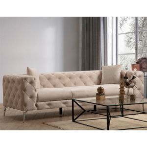 Триместен диван Chesterfield с дамаска цвят екрю 237x90x73cm с предварителна поръчка
