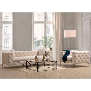 Триместен диван Chesterfield с дамаска цвят екрю 237x90x73cm с предварителна поръчка