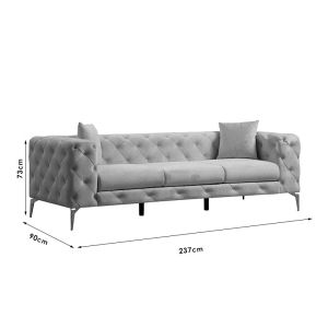 Триместен диван Chesterfield с дамаска цвят екрю 237x90x73cm с предварителна поръчка
