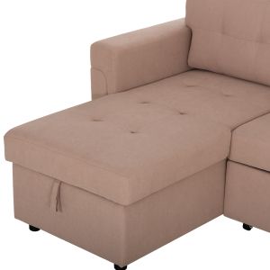 Ъглов разтегателен диван, обърнат, Sal HM3310.03, бежов плат, 213X136X84ВСМ