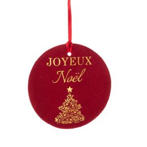 Сет 6 кадифени етикети Joyeux Noel φ7см бордо
